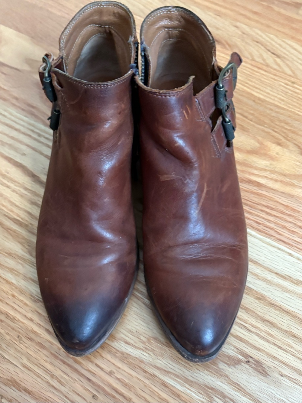 FRYE Ray Belted Ankle Boots Brown Leather Booties 8.5 VGUC